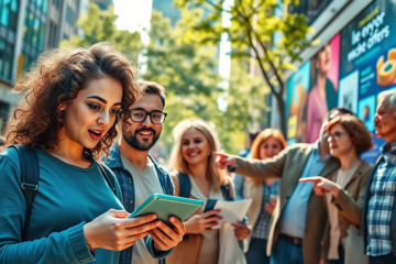 A person looking excitedly at various offers presented to them.