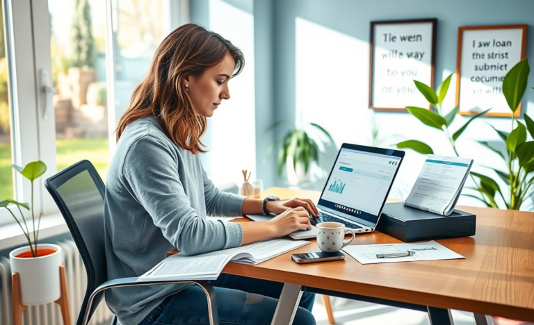 Illustration of the online loan process with digital forms and approvals