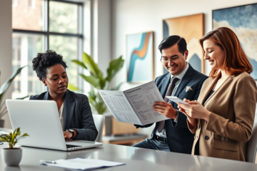 A person evaluating the credibility of a credit company with financial documents.