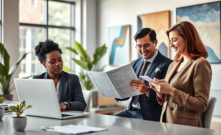 A person evaluating the credibility of a credit company with financial documents.