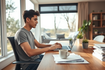 A person applying for a loan online at home