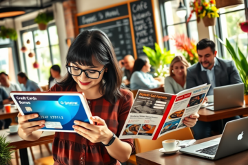 A collection of visually appealing credit card offers showcasing enticing bonuses and rates for consumers.